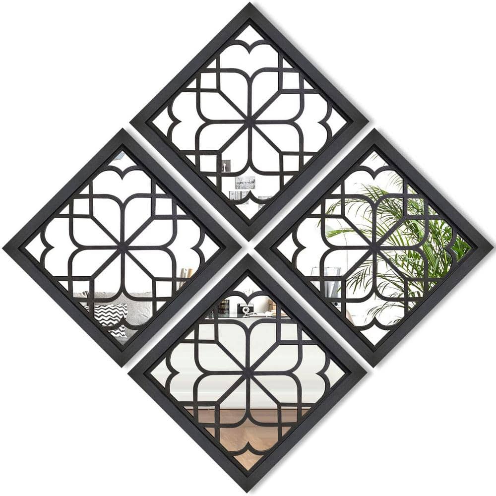 12 in. x 12 in. Black Gorgeous Rustic Farmhouse Accent Mirror, Wooden Wall 
