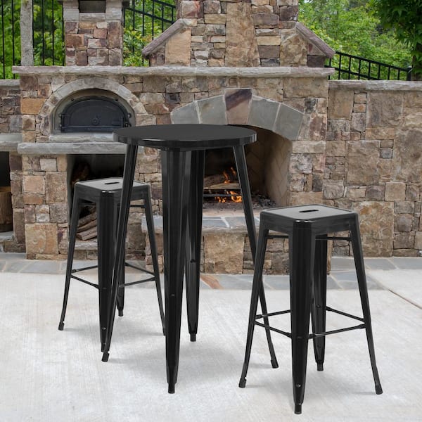 Carnegy Avenue Black 3-Piece Metal Round Outdoor Bistro Set