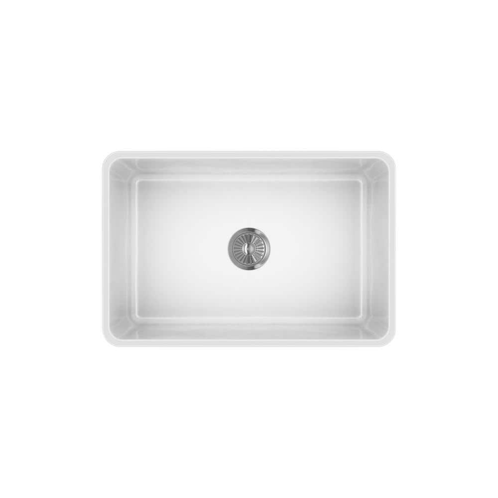 27-Inch White Fireclay Farmhouse Single Bowl Sink
