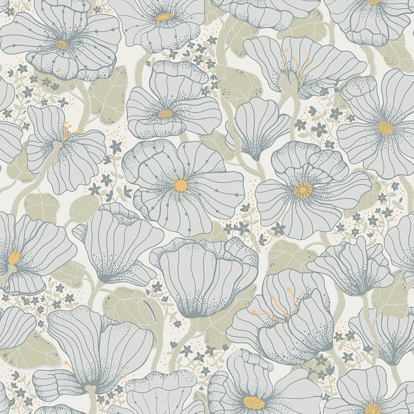 A-Street Prints Matilda Blue Poppy Fields Wallpaper Sample