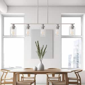 Brushed Nickel Modern 300-Watt 5-Light Pendant Light with Clear Glass Shade