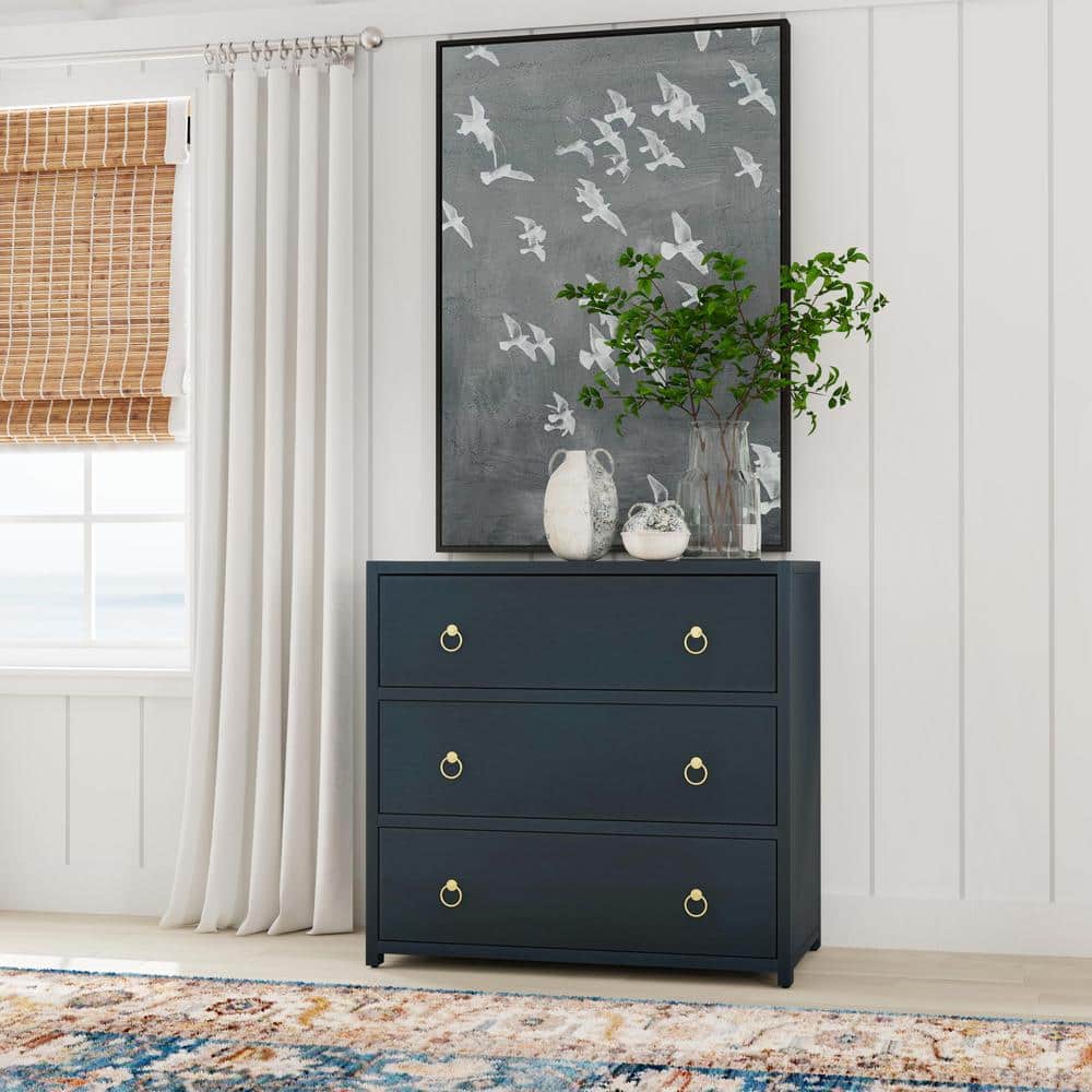 Elin Glam White 3-Drawer Dresser with Gold Metallic Hardware