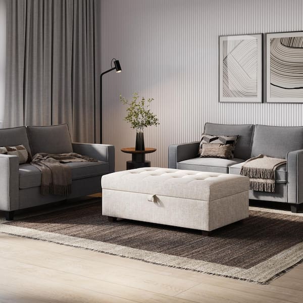 CorLiving Aubin Beige Large Storage Ottoman LAD 108 O
