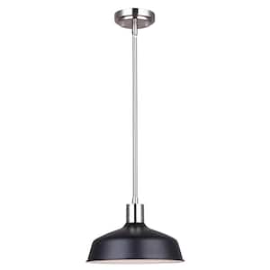 Bello 1-Light Brushed Nickel and Matte Black Island Pendant Light with Metal Shade