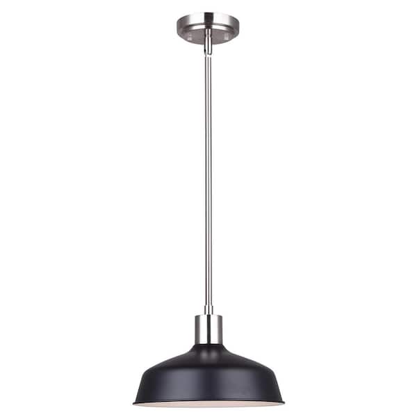 CANARM Bello 1-Light Brushed Nickel and Matte Black Island Pendant Light with Metal Shade