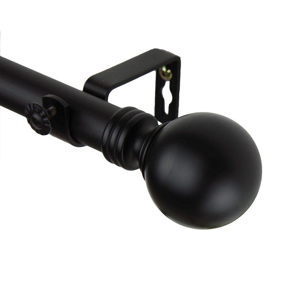 Rod Desyne 66 in. - 120 in. Single Curtain Rod in Black with Globe