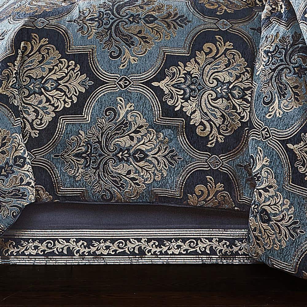 Indigo and Blue Queen 4-Piece Comforter Set with Gold Accents