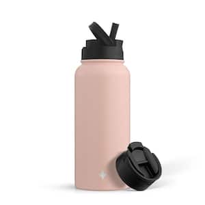 32 oz. Pink Vacuum Insulated Stainless Steel Water Bottle with Flip Lid and Sport Straw Lid