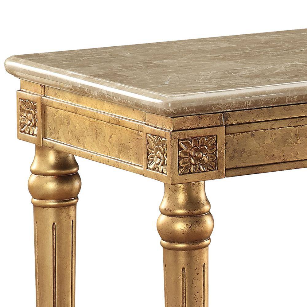 Antique Gold Marble Top Sofa Table with Carved Wood Legs