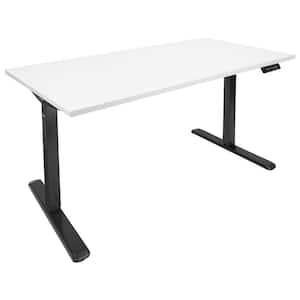 59 in. Black Frame White Rectangular Tabletop Electric Height Adjustable Standing Desk with Single Motor