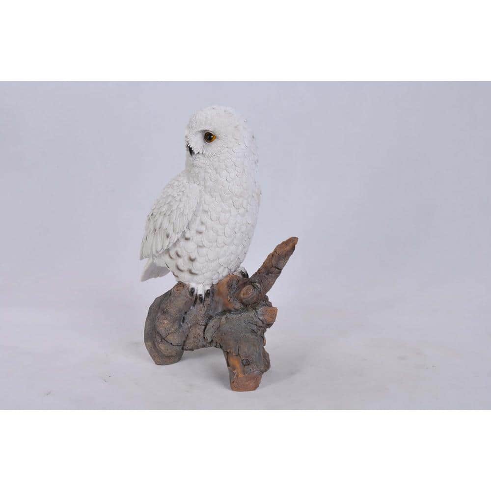 White Snowy Owl on Stump Polyresin Garden Statue