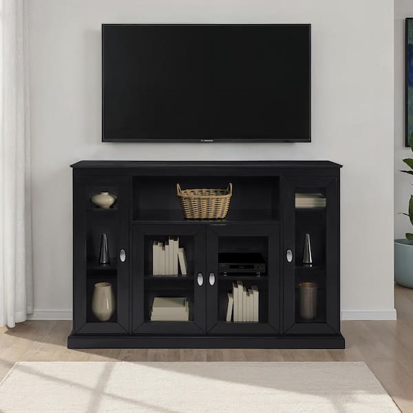 Summit Highboy 52 in. Black TV Stand Fits TVs up to 55 in. with Storage Cabinets and Shelves
