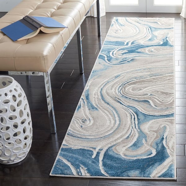 Meadow 2 ft. x 17 ft. Beige/Blue Granite Swirl Runner Rug