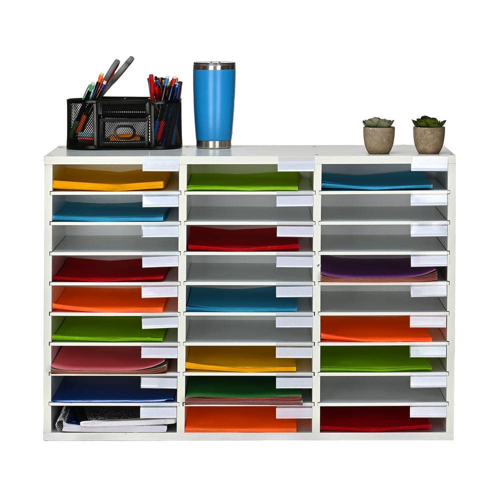 White MDF 27-Compartment Adjustable Literature Organizer