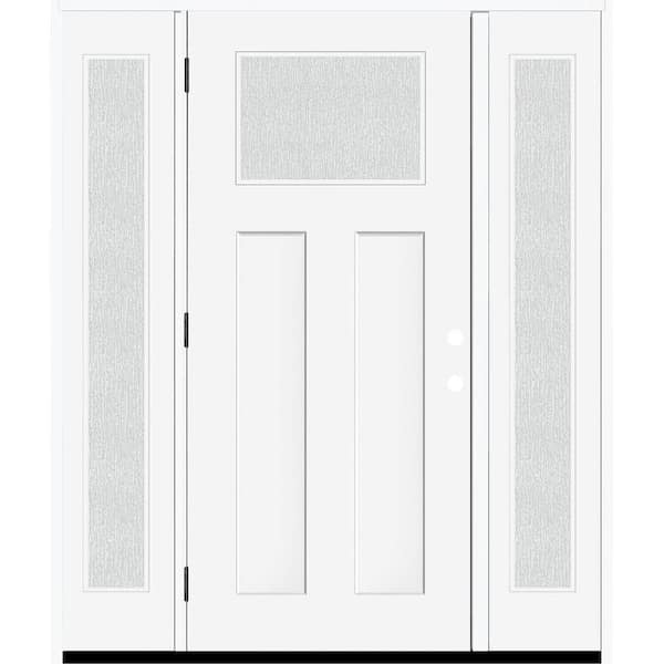 Steves & Sons Legacy 64 in. x 80 in. 1/4 Toplite Rain Glass RHOS White Primed Fiberglass Prehung Front Door w/ Dbl 12 in. SL