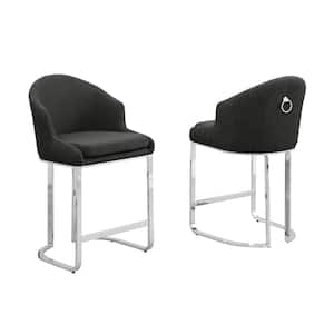 Rodrigo 29 in. Black Low Back Metal Frame Chrome Iron Legs Bar Stool With Teddy Fabric Set of 2