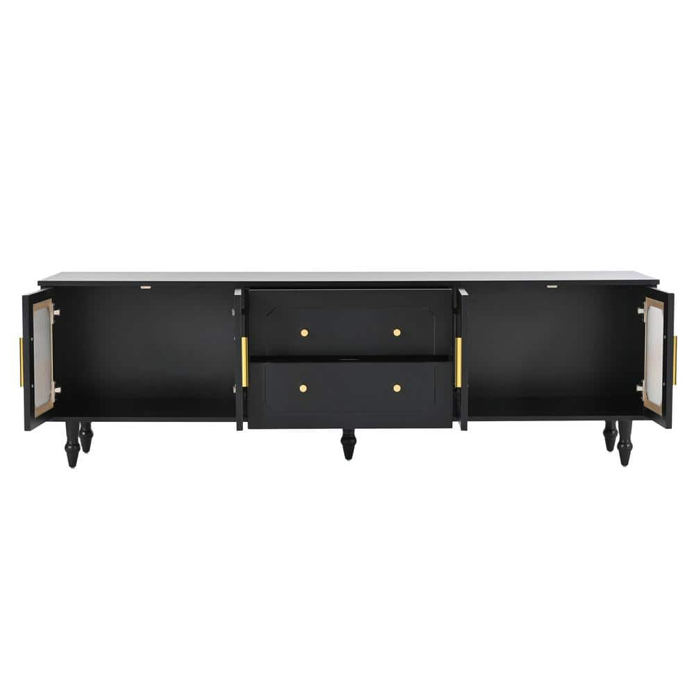 Black Fluted Glass Door TV Stand with Drawers and Cabinets