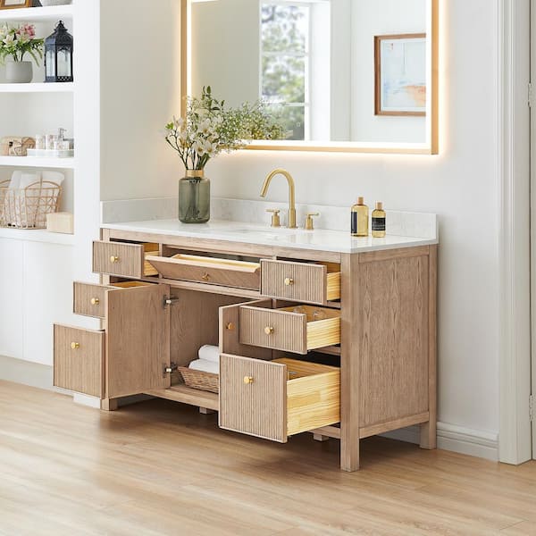 Altair Cerrito 60 in. Single Sink Freestanding Nature Oak Bath