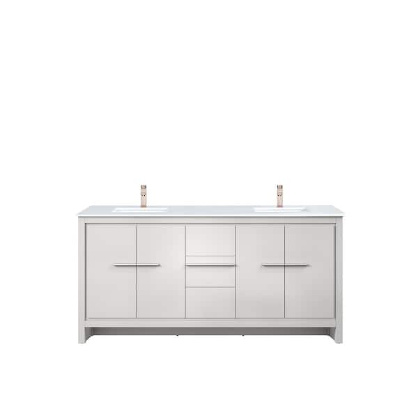 Clairo 72 in. W Double Sink Freestanding White Bath Vanity with White Quartz Top