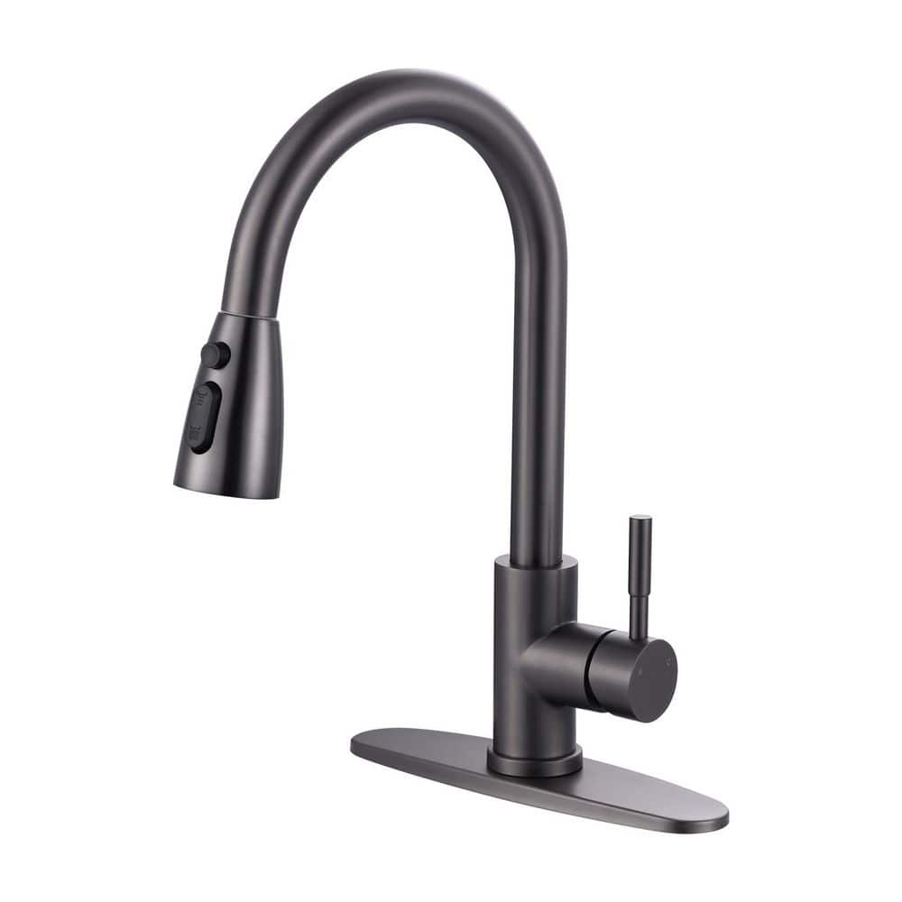 15 in. Deck-Mount Single-Handle 360-Degree Pull-Down Sprayer Kitchen Faucet in Black Stainless Steel price history on PriceWatchPro