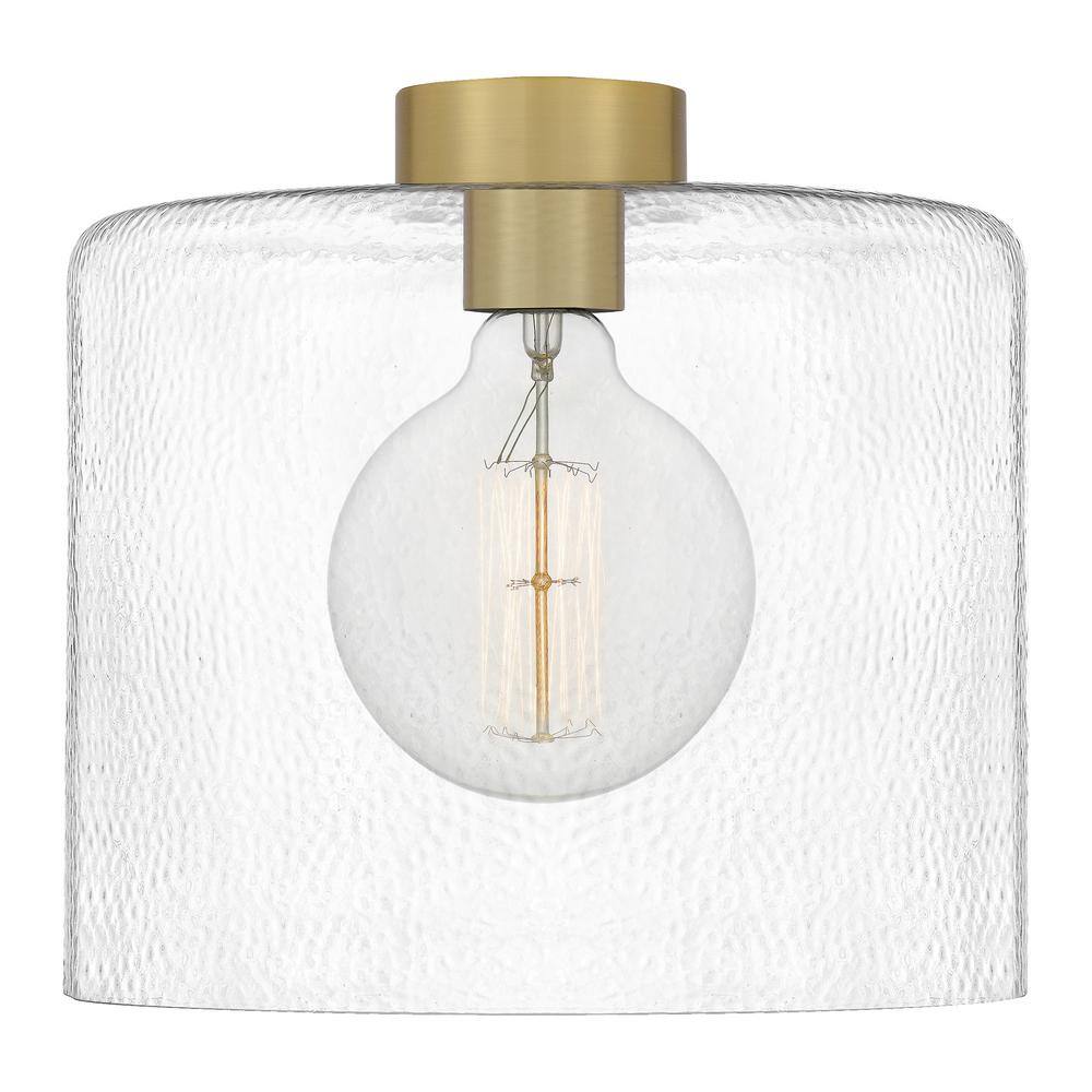 Aged Brass Mini Pendant with Clear Hammered Glass - Transitional Style
