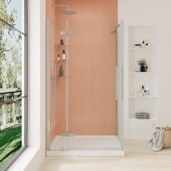 Ove Decors Tampa 54 in. L x 32 in. W x 72 in. H Corner Shower Kit with Pivot Frameless Shower Door in Chrome and Shower Pan