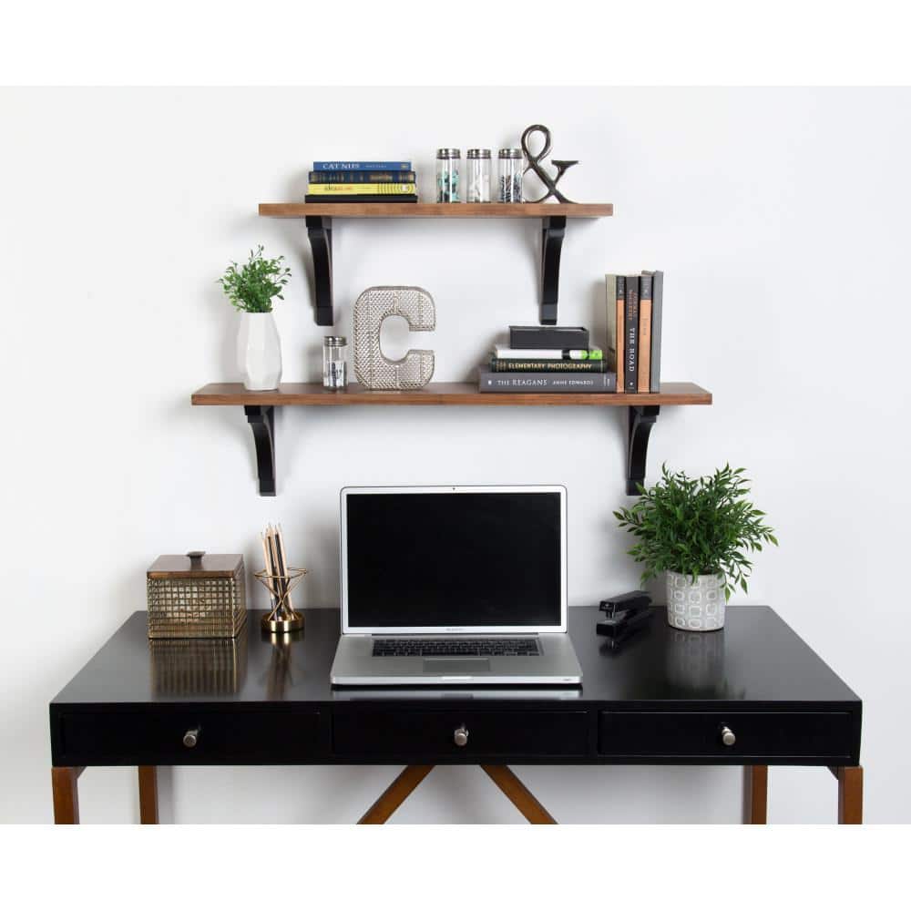 Corblynd Traditional 24" Brown/Black Wood Floating Wall Shelf