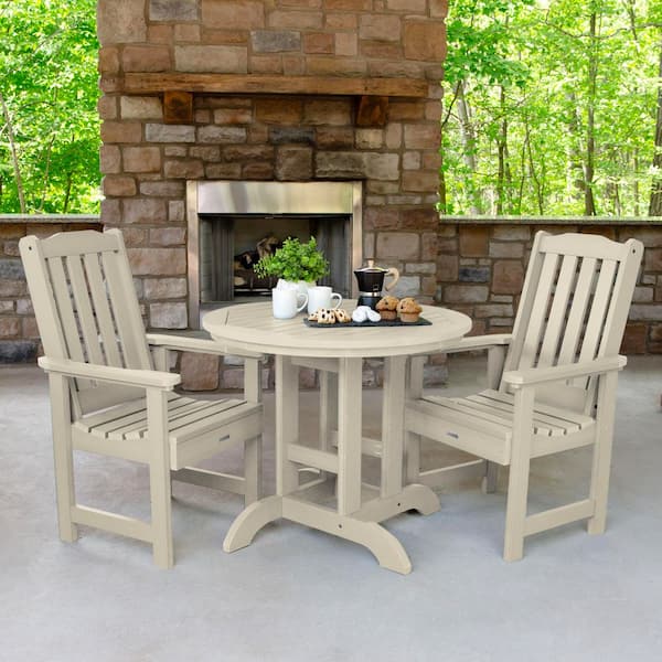 Highwood Lehigh Whitewash 3-Piece Recycled Plastic Round Outdoor Dining Set