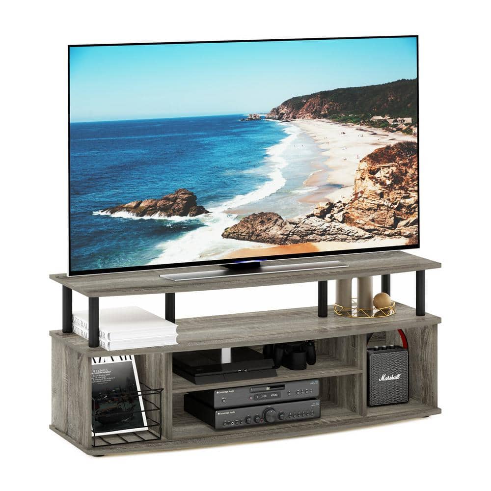French Oak & Black 55-Inch TV Entertainment Center