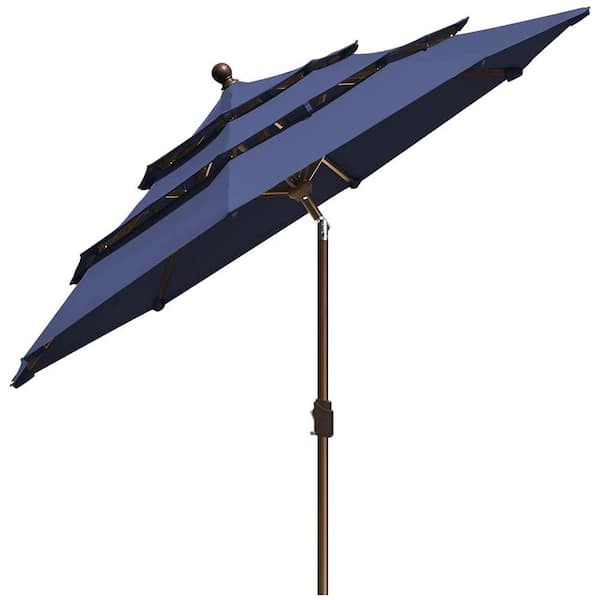 Terracemaster 9 ft. 3-Tiers Market Umbrella Patio Umbrella with Ventilation and 5-Years Non-Fading in Navy Blue