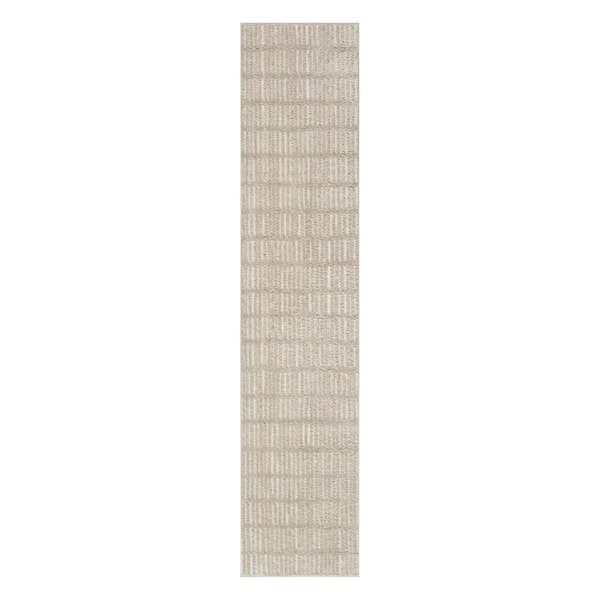 2 ft. x 10 ft. Ivory Geometric Washable Area Rug
