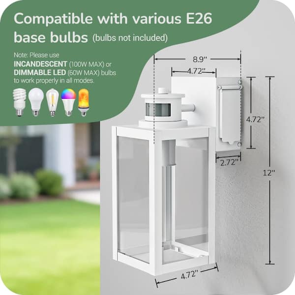 EDISHINE 12 in. White Dimmble Motion Sensing Dusk to Dawn Outdoor