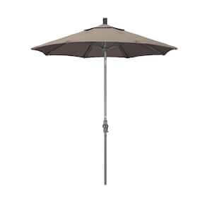 7.5 ft. Grey Aluminum Market Collar Tilt Crank Lift Patio Umbrella in Taupe Sunbrella