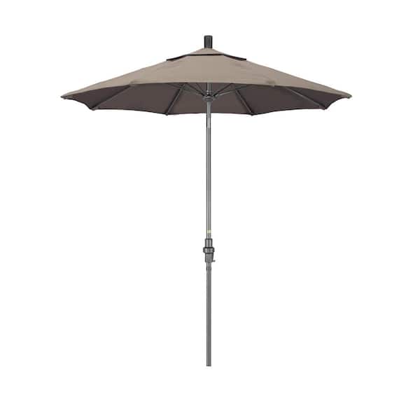 California Umbrella 7.5 ft. Grey Aluminum Market Collar Tilt Crank Lift Patio Umbrella in Taupe Sunbrella
