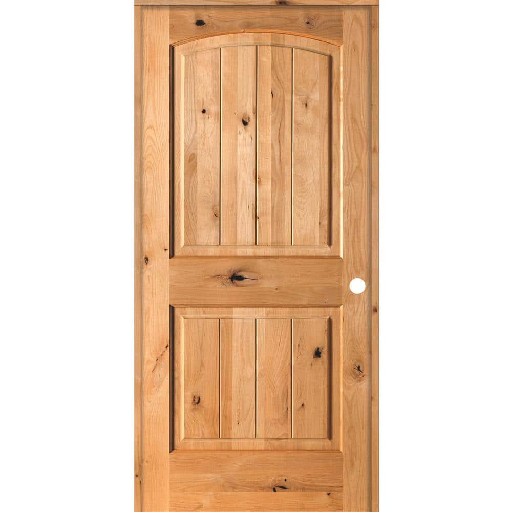 Krosswood Doors 24 in. x 80 in. Knotty Alder 2 Panel Left-Hand Arch Top ...