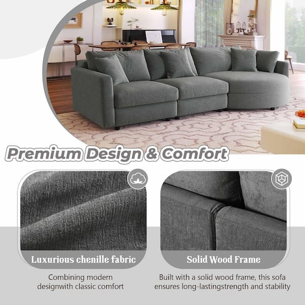 Polibi 111.4 in. Square Arm Polyester Sectional Sofa with 3