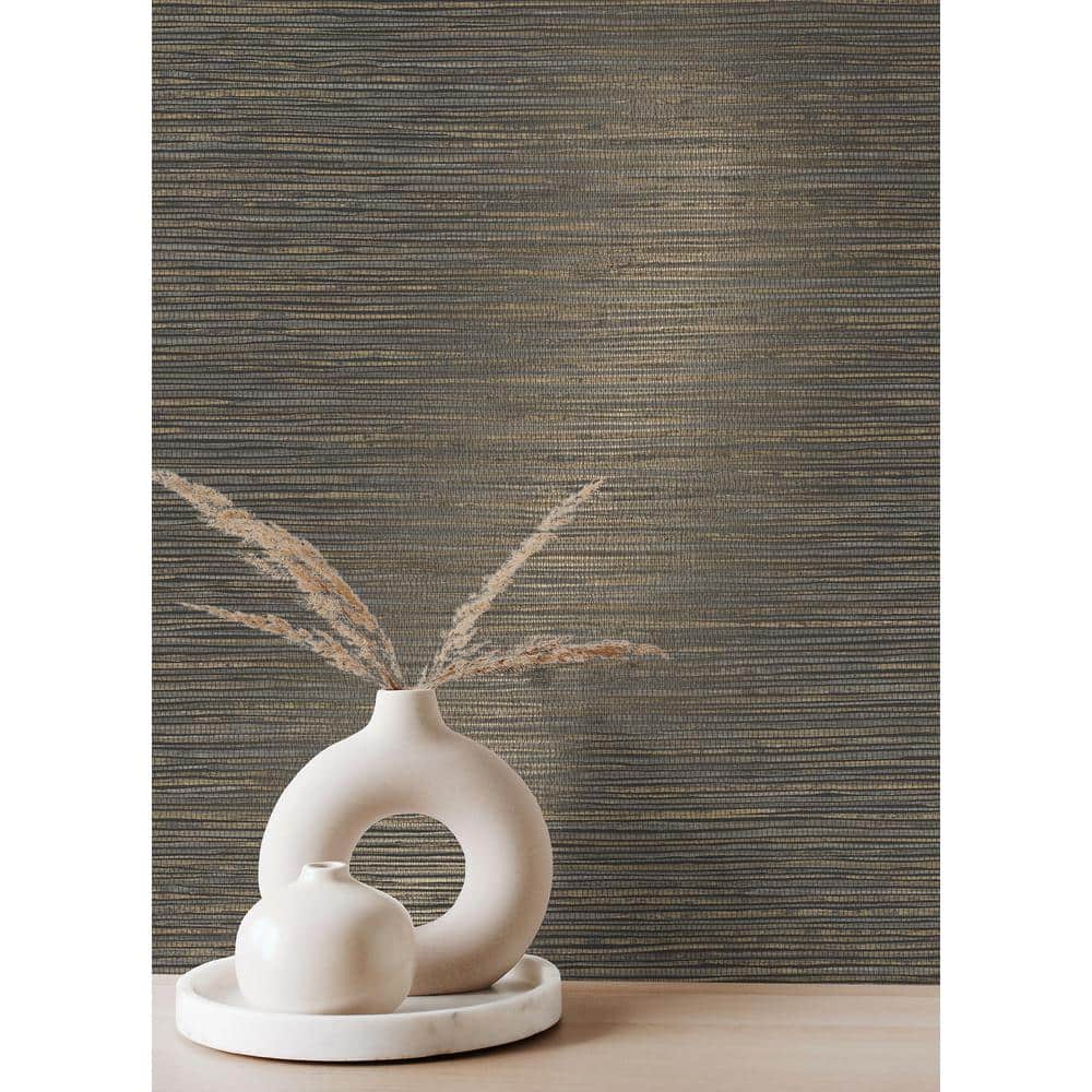 Black Vinyl Grasscloth Peel and Stick Wallpaper Roll