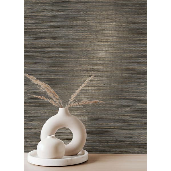 Alton Black Faux Grasscloth Paper Non-Pasted Textured Wallpaper