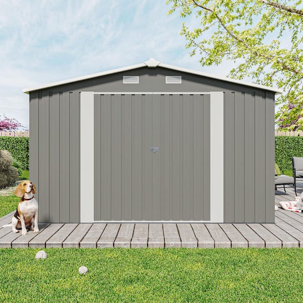 JUJABU 10 ft. W x 14 ft. D Metal Shed with 3 Lockable Doors and 4