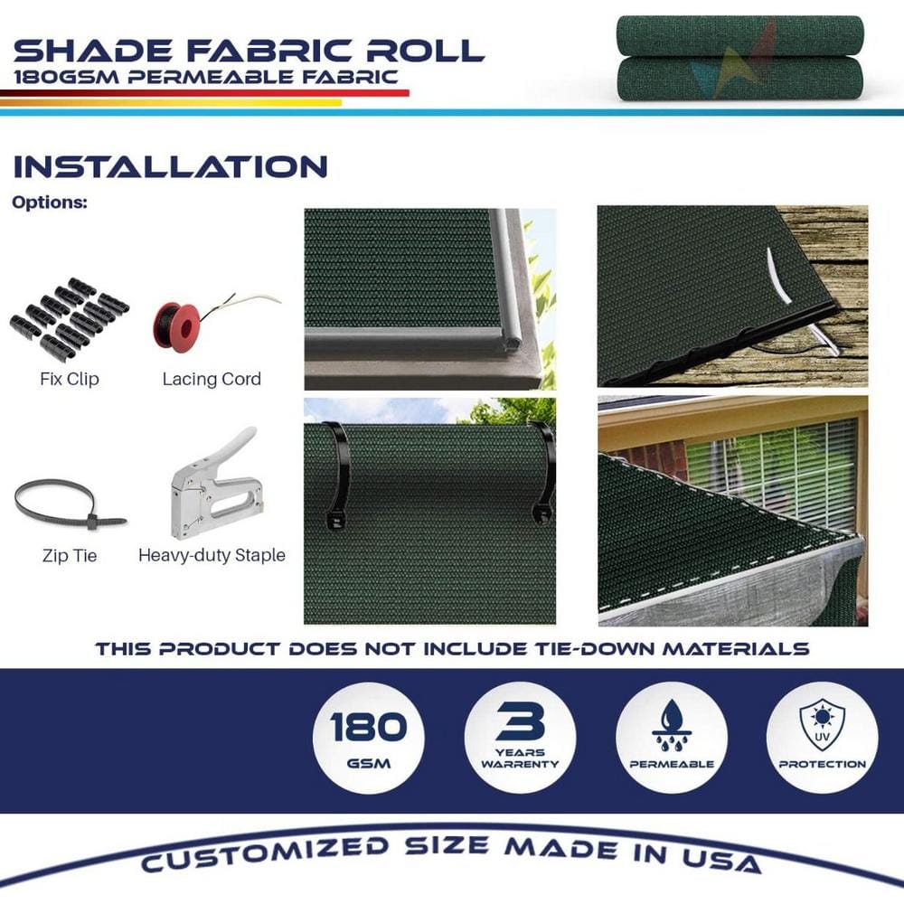 6 ft x 15 ft Green Polypropylene Rectangular Sun Shade Roll