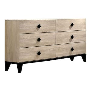 15.35 in. Cream 6-Drawer Dresser with Grains and Angled Legs