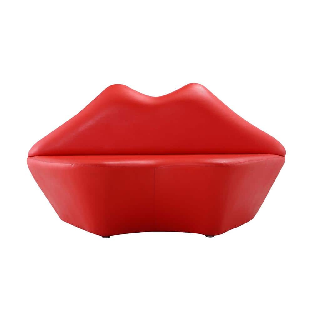 Red Faux Leather Armless Loveseat with Wood Frame