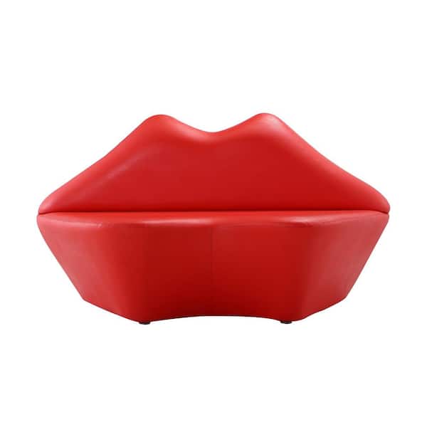 Kiss 61.8 in. Modern Red Faux Leather Upholstered 2-Seater Loveseat