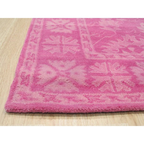 Pink 4 ft. x 6 ft. Hand-Tufted Wool Traditional Overdyed Area Rug