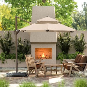 2pc Vries 8 ft. Steel Cantilever Crank Tilt And 360 Square Patio Umbrella in Beige With Base
