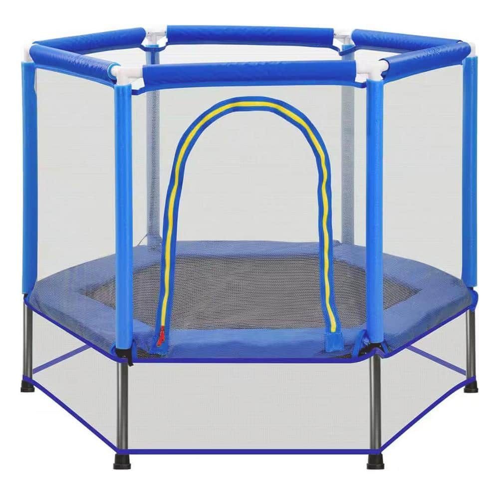 Miscool Ami 55 Inch Blue Toddlers Trampoline with Safety Enclosure Net and Ocean Balls, Indoor Outdoor Mini Trampoline for Kids