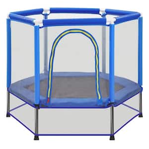 Ami 55 Inch Blue Toddlers Trampoline with Safety Enclosure Net and Ocean Balls, Indoor Outdoor Mini Trampoline for Kids