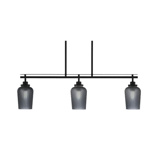 Unbranded Monroe 3-Light, Matte Black Billiard Light, Any room with 5 in. Smoke Textured Glass Shades no bulbs included
