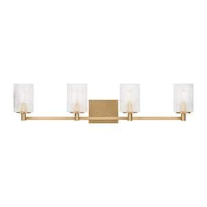 Lando 35 in. W 4-Light Satin Bronze Bathroom Vanity Light with Clear Fluted Glass Shades and LED Bulbs Included