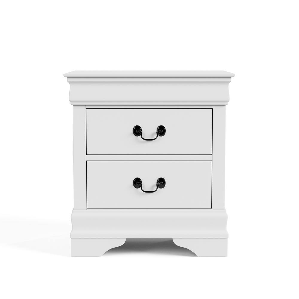 White Solid Wood 2-Drawer Nightstand with Antique Handles